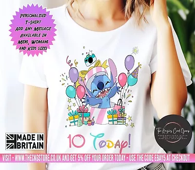 Buy Personalised Stitch Girl Birthday Disney T-Shirt Top Any Age Number Children V1 • 12.70£