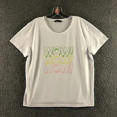 Buy Womens M&S Size UK 16 White Wow! Wow! Graphic Crew Neck T Shirt Top • 6.99£