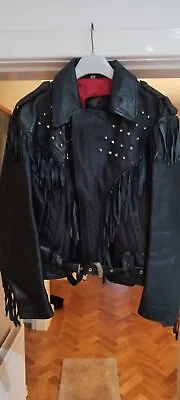 Buy Vintage 'Skin' Black Leather Tassled & Studded Rockers Jacket 1980's Size M • 84.99£
