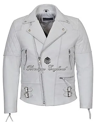 Buy RECKLESS Men's Biker Jacket White | Classic Design STRONG Cowhide Leather 233 • 99£