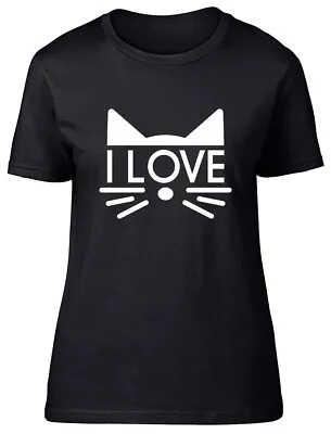 Buy I Love Cat Fitted Womens Ladies T Shirt • 8.99£