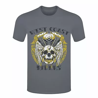 Buy West Coast Riders Skull With Wings Men's Short Sleeves Regular Fitted T-Shirts • 14.99£