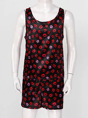 Buy Mens Pajamas Set Satin Silk Crop Tank Top + Shorts Nightgown Sleepwear Nightwear • 13.99£