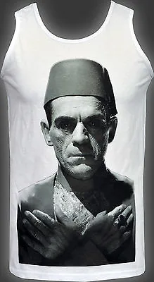 Buy Sale! Mens White Vest Boris Karloff The Mummy Vintage Classic B-movie Horror Fez • 9.50£