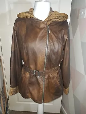 Buy Roberto Gianni Brown Leather Hooded Jacket Size 40 In Good Used Condition • 15.50£