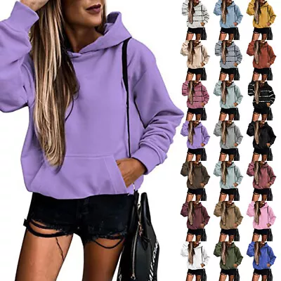 Buy Ladies Sweatshirt Long Sleeve Hoodies Women Solid Color Sport Leisure Plain • 13.99£