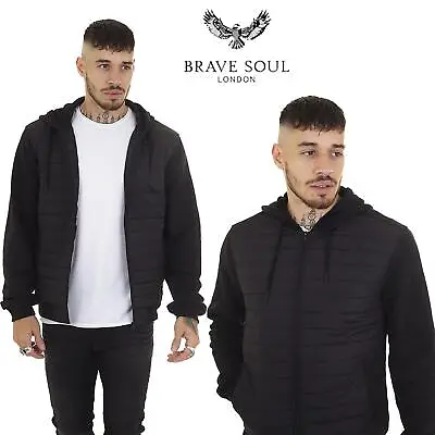 Buy Brave Soul Men's Zip Up Hooded Puffer Jacket Lightweight Quilted Black Warm Coat • 24.99£