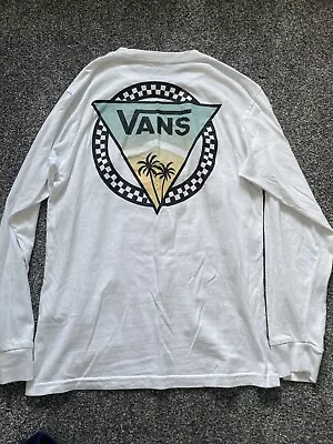 Buy Vans Long Sleeve White Print Logo T-shirt Size Small Mens Fit Classic Palm Trees • 15£