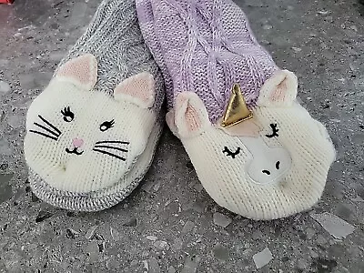 Buy Jane & Bleecker Plushfill Lined 2 Pairs Knit Slipper Socks Unicorn/Cat SizeUK2-8 • 11£