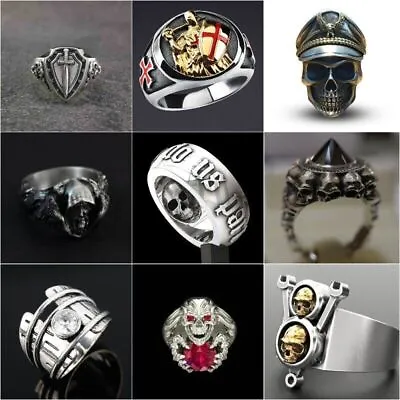 Buy Gothic Punk Skull Ring Cool Men Band Stainless Steel Party Rings Jewelry Sz 6-13 • 3.71£