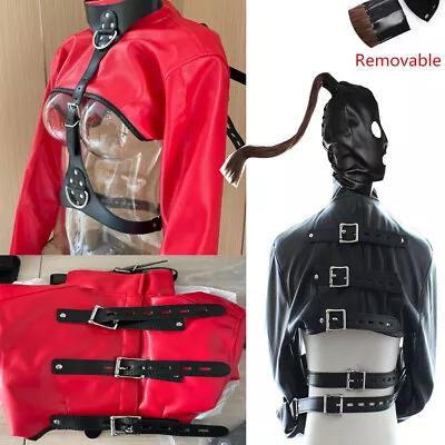 Buy PU Leather Straight Jacket Bondage Hood Costume Head Hood Bondage Restraint BDSM • 19.98£
