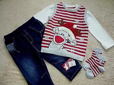 Buy Baby Boys 4pc Disney WINNIE THE POOH TIGGER Jumper Jeans Winter Christmas Outfit • 17.99£