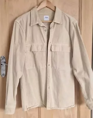 Buy Zara Shacket Men's Large L Beige Shirt Jacket Denim Button Up • 5.99£