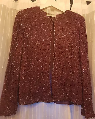 Buy Stunning Purple Heavily Beaded Vintage Jacket UK 12 Glam Boho Gypsy Ethnic • 9.99£