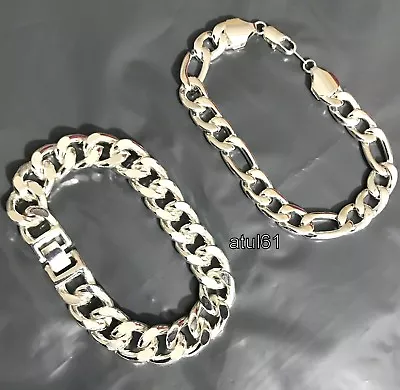 Buy Men's Silver Plated Bracelet Curb Figaro Link Fashion Costume Jewellery New • 3.99£