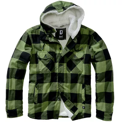Buy Brandit Lumber Hooded Jacket Military Streetwear Mens Flannel Coat Black/Olive • 79.95£
