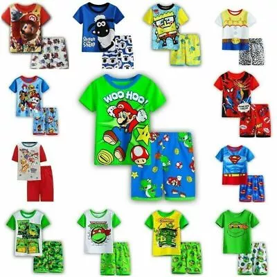 Buy Boys Girls Kids Super Mario Pyjamas Short Sleeve T-Shirt Shorts Set Age-1-7Years • 7.49£