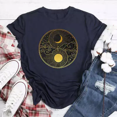 Buy Sun And Moon T Shirt Tee-Navy Blue-S • 9.59£