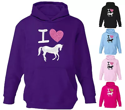 Buy Girls I Heart Horses Hoodie Childrens Horse Riding Hoody Glitter Sparkle Jumper • 15.95£