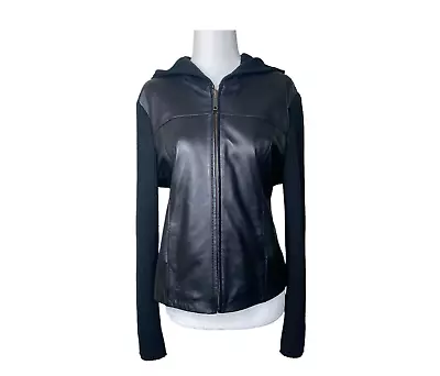 Buy I.N.C Leather Jacket Womens Large Petite Black Pockets Hooded Ladies Jacket • 56.83£
