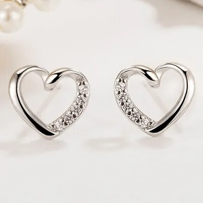 Buy 925 Sterling Silver Crystal Heart Stud Earrings Jewellery Women Girls UK Gift • 3.49£
