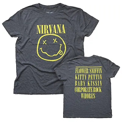 Buy Nirvana T Shirt Happy Face Official Flower Sniffin Mens Grey Kurt Rock Smile New • 16.95£