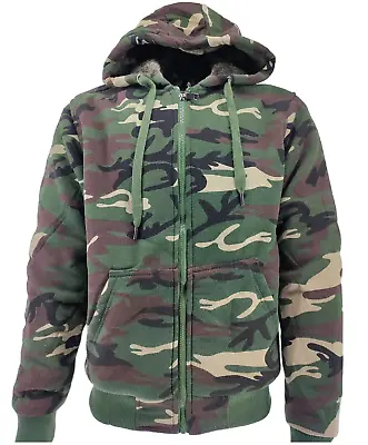 Buy Camouflage Hoodie Mens Camo Fur Lined Full Zip Army Hooded Winter Jacket M - 3XL • 23.99£