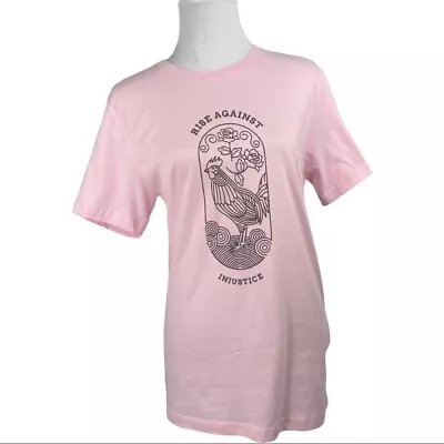 Buy Bella Canvas Women's Pink Crew Neck Short Sleeve Rise Against Injustice Tee M • 14.18£