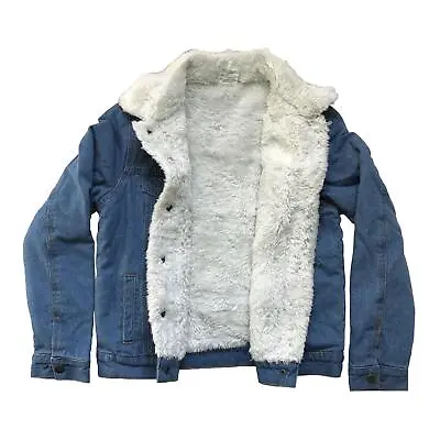 Buy Womens Fur Lined Denim Jacket Long Sleeve Trucker Winter Jackets For Ladies,S-XL • 14.99£