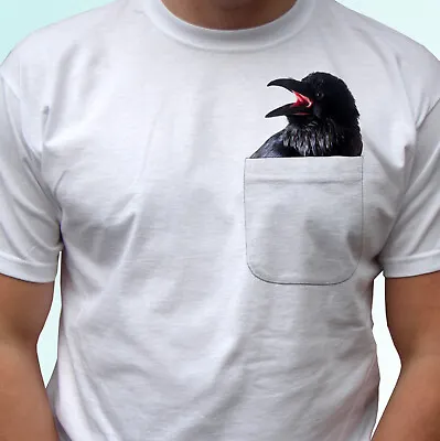Buy Raven Pocket White T Shirt Crow Animal Bird Tee Top Gift Mens Womens Kids Baby • 9.99£