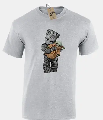 Buy Baby Yoda Baby Groot Mens T Shirt Funny Cool Star Guardian Jedi Galaxy Wars • 11.99£