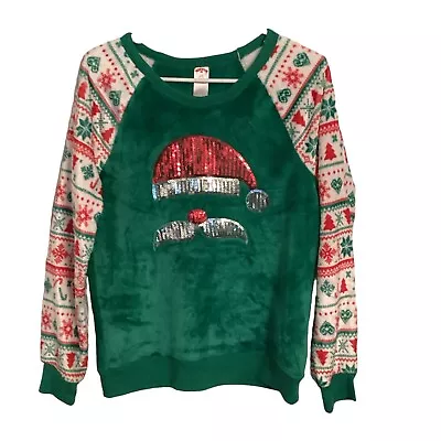 Buy Holiday Time  Size L (11-13) Velour Santa Sequins Long Sleeve Christmas Pullover • 12.01£