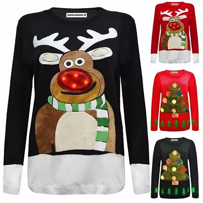 Buy Ladies Mens Light Up LED Xmas Jumper Novelty Unisex Rudolph Christmas Sweater • 9.26£
