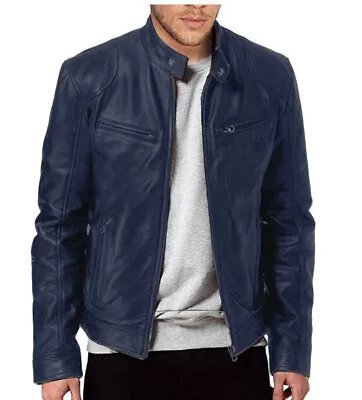Buy Men's Leather Jacket Racer Black Brown Leather Casual Slim Fit PunkBlower Jacket • 32.27£
