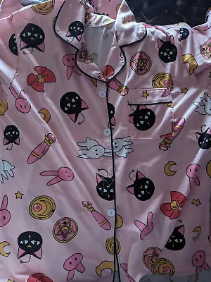 Buy Anime Sailor Moon Luna Cat Printed Pajamas Set Pink Shirt Pants Sleepwear Girls • 18£