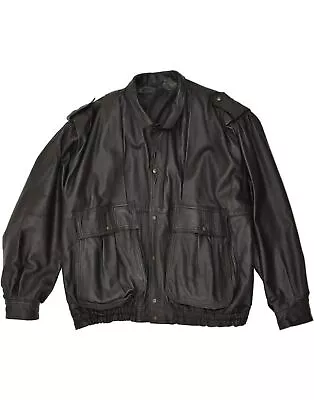 Buy VINTAGE Mens Military Leather Jacket EU 56 3XL Black Leather ZW25 • 44.95£