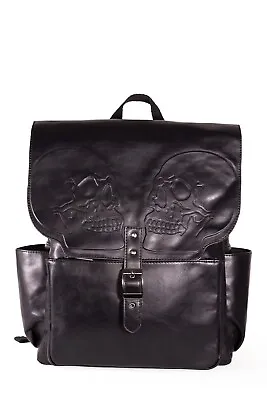 Buy BANNED Apparel Black Gothic Punk Emo Embossed Skulls Fire Armour Backpack • 44.99£