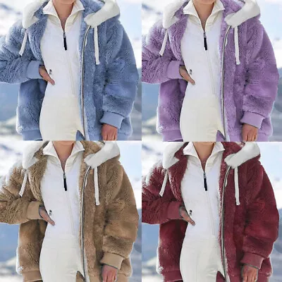 Buy Women Sherpa Hoodie Fuzzy Fleece Jacket Oversized Fluffy Coat Full Zip Up Winter • 20.01£