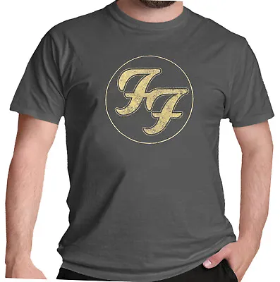 Buy Foo Fighters FF Gold Logo T Shirt Official In Circle Distressed NEW Grey S-XXL • 15.54£