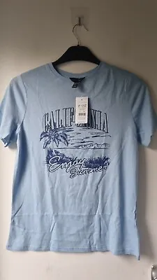 Buy New Look Women's Pale Blue Casual Califonia Graphic T-shirt Size UK 10 • 6.99£