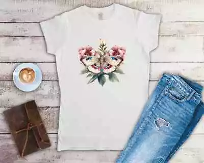 Buy Flowers And Moth 20 Different Designs Ladies Fitted T Shirt Small-2XL • 12.49£