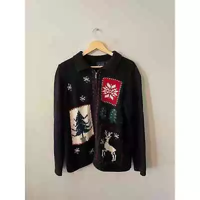 Buy Vintage Crazy Horse Knit Full Zip Ugly Christmas Sweater • 57.91£