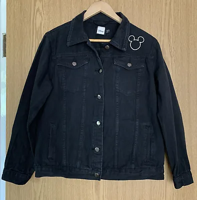 Buy Womens Boohoo Disney Black Denim Jacket Size 12 90th Anniversary Of Mickey Mouse • 15£