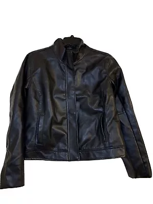 Buy New Look Women's Black Faux Leather Jacket Size XL Full Zip Wrist Zip 2 Frt Pcks • 9.46£