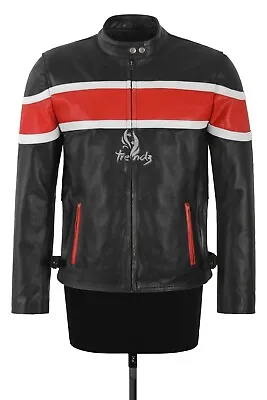 Buy THUNDERSTRIKE Men's Biker Leather Jacket Black Cafe Racer Style Motocross Jacket • 120£