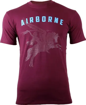 Buy Maroon Pegasus Large Logo Airborne T-Shirt British 6th Airborne Division Cotton • 15.95£