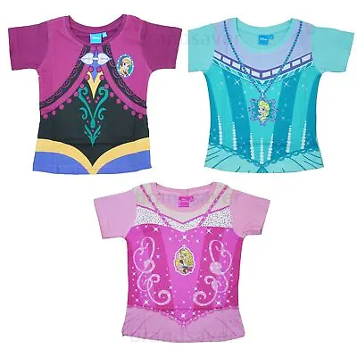 Buy Official Disney Princess Frozen Kids Girls T-Shirt Anna Elsa Dress Up Ages 2-7 • 4.99£