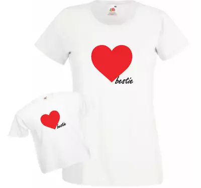 Buy Mum And Daughter Matching T-shirts White Love Heart Besties 2 Years To 2xl New  • 9.49£