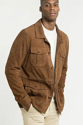 Buy Brown Leather Trucker Jacket For Men Pure Suede Custom Made Size S M L XXL 3XL • 155.32£
