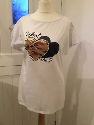 Buy Bluoltre White Ladies Graphic T-shirt With Camo Hearts Size M/L New With Tags • 12£